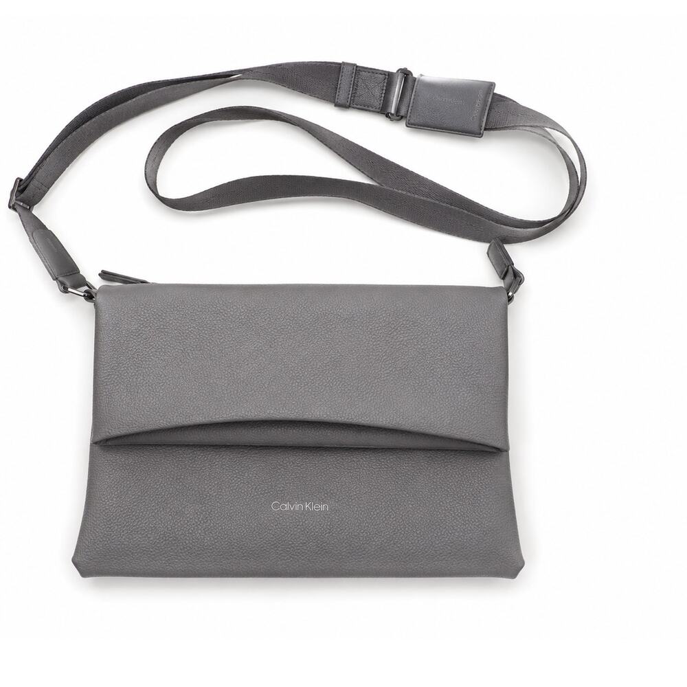 Calvin Klein Dove Gray Faux Leather Crossbody Bag Magnetic Flap Zip Pocket
